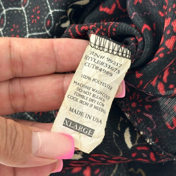 MCM Y2K Vintage Women Black & Red Floral Goth Top SZ XL Bell Asymmetric Sleeve - Picture 4 of 16